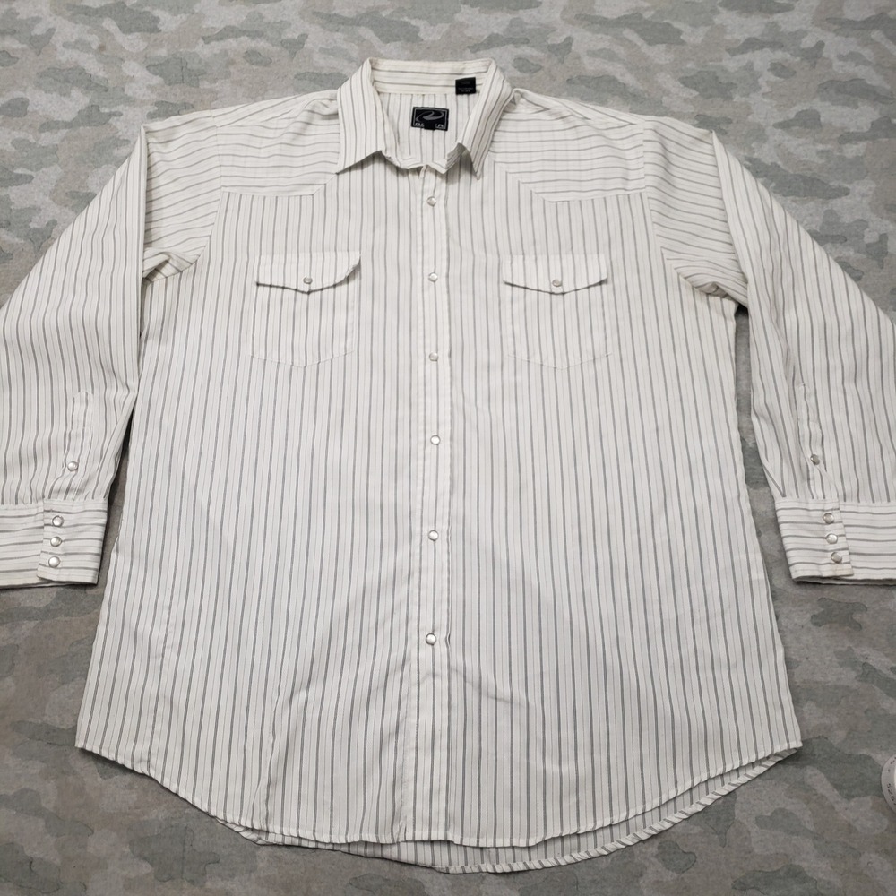 Roper Western Shirt Mens 2XL White Striped Pearl Snap Long Sleeve Rodeo Ranch